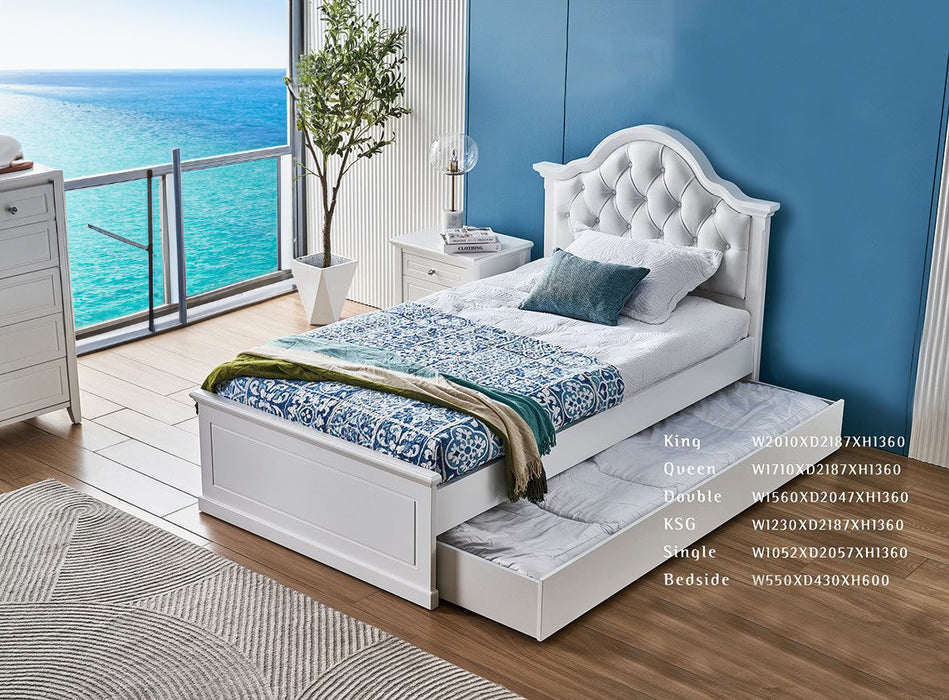 White Valor King Single Bed with Trundle
