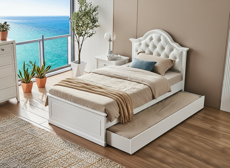 White Valor King Single Bed with Trundle