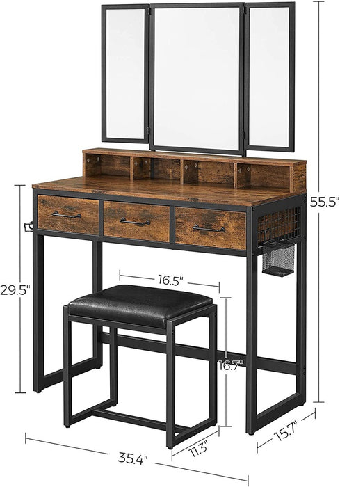 2 Piece Industrial Dressing Table & Stool Set