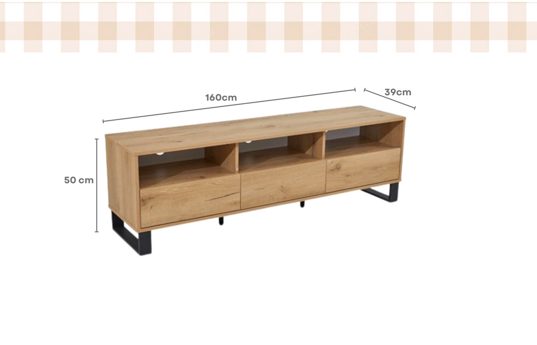 Mildura Oak 1.6m Entertainment Unit - FULLY ASSEMBLED