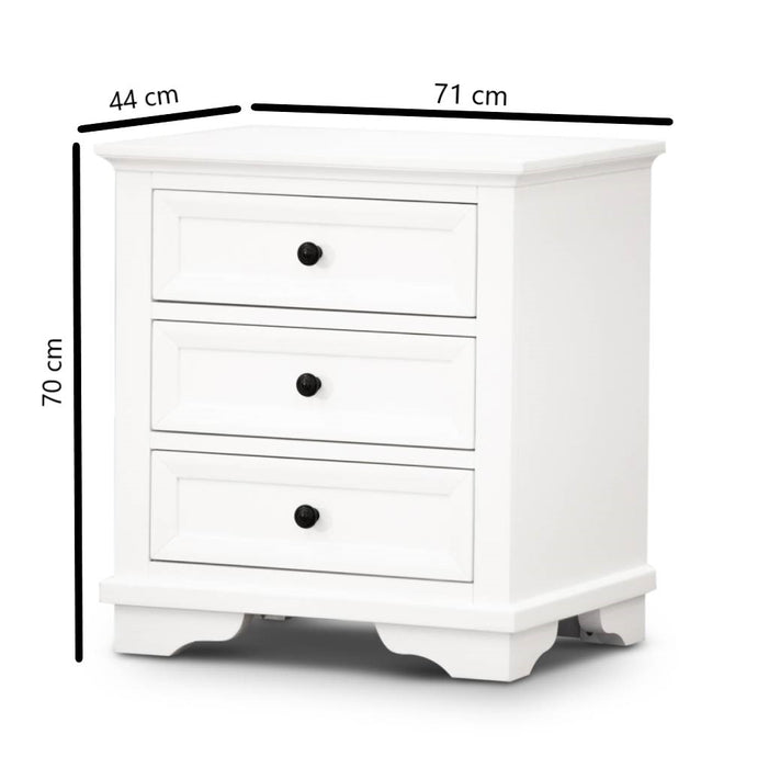 Sala 71cm Width 3 Drawer Bedside White