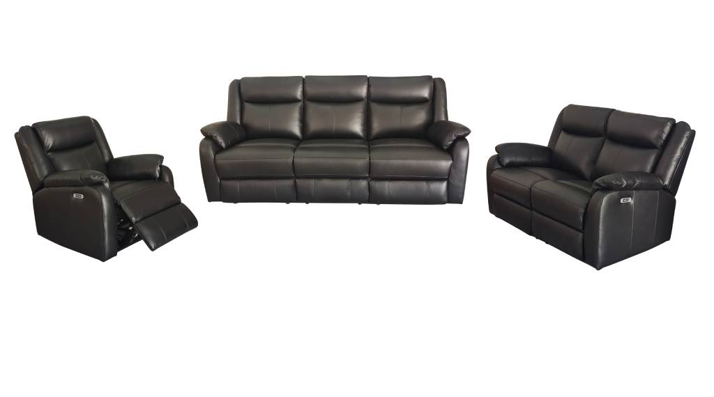 Black Pinnacle 3 + 2 +1 Electric Recliner Lounge in Full Leather