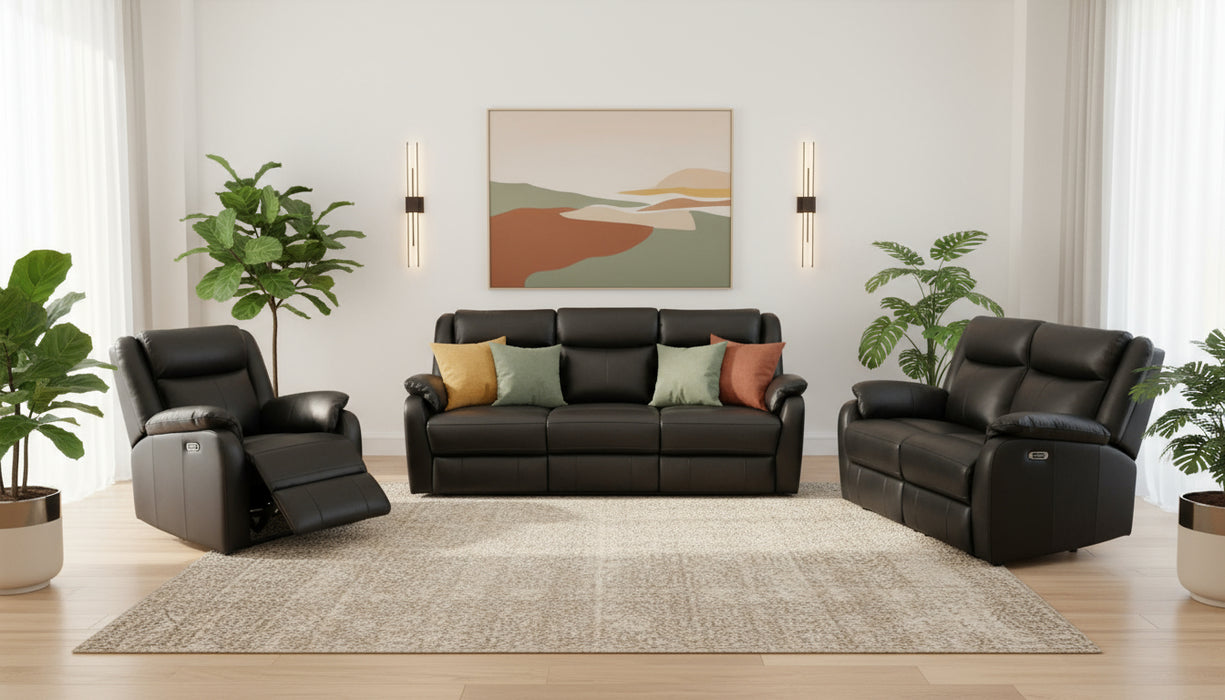 Black Pinvara 3 + 2 +1 Electric Recliner Lounge in Full Leather