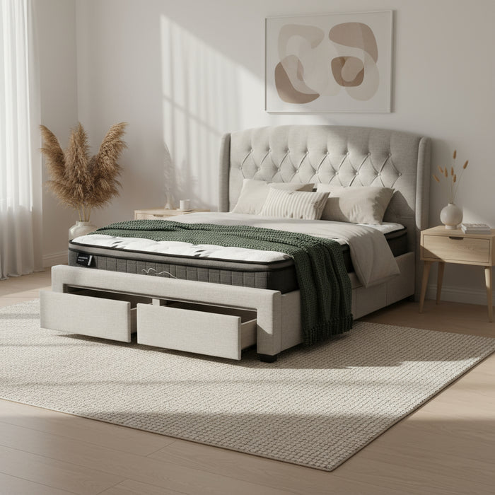 Kingston Double Bed Frame with Drawers, Stone