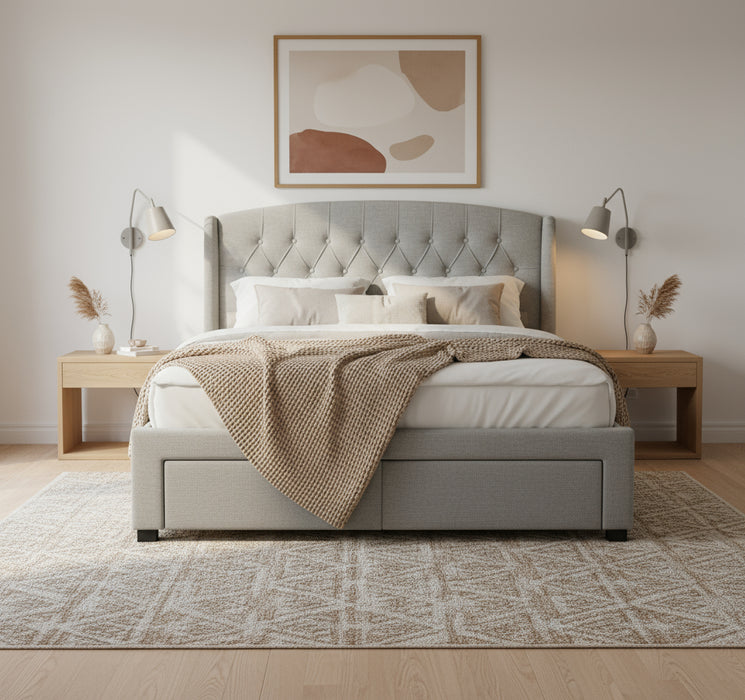 Kingston Double Bed Frame with Drawers, Stone