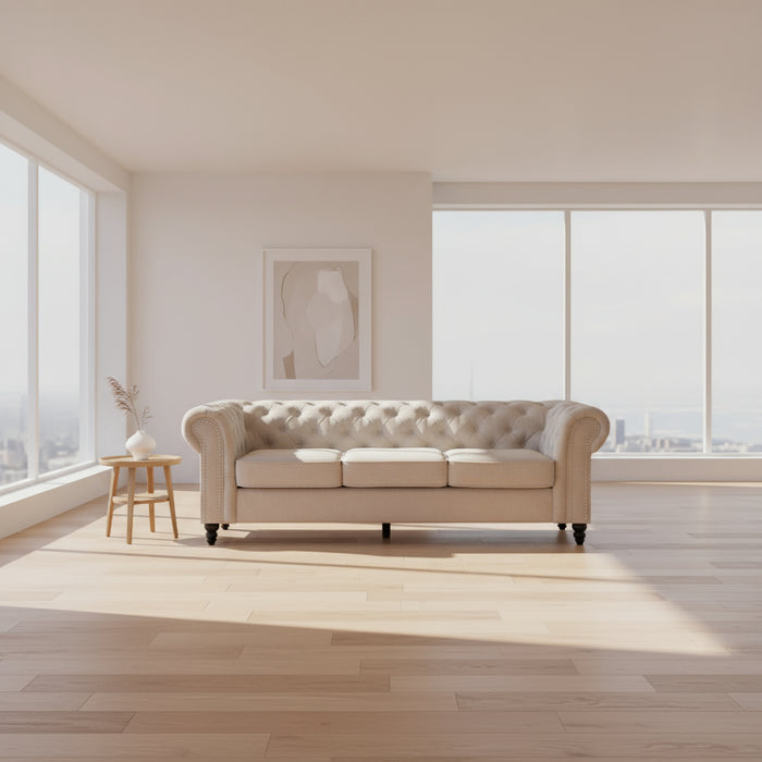 Charlotte 3 Seater Chesterfield Beige Sofa