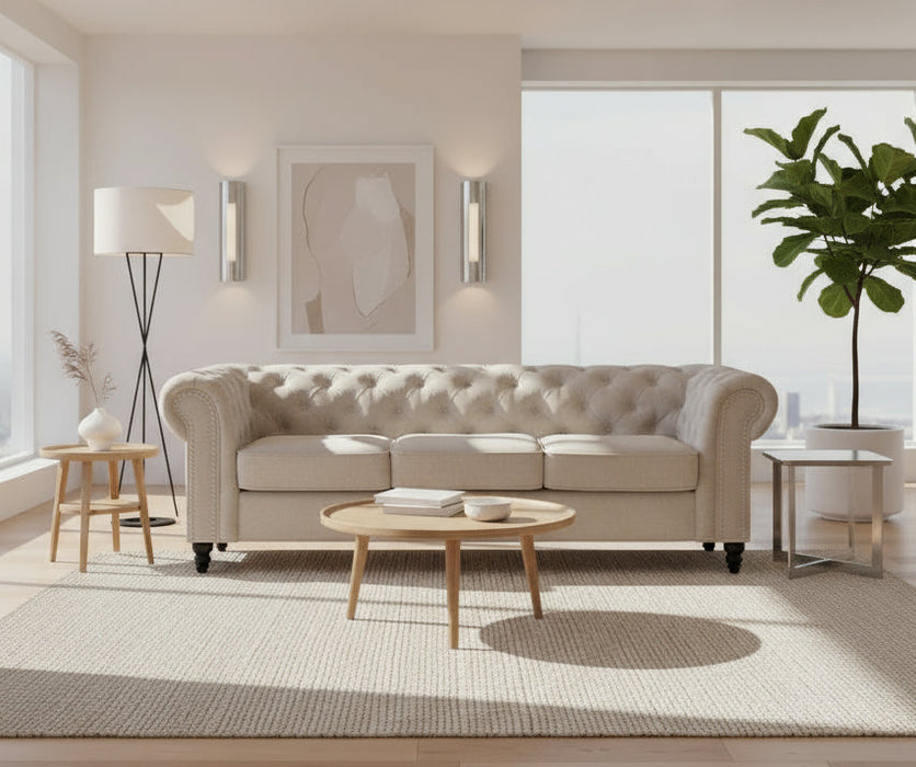 Charlotte 3 Seater Chesterfield Beige Sofa
