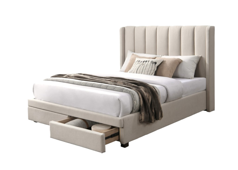 Perissa Queen Bed Frame with Storage Drawers, Beige