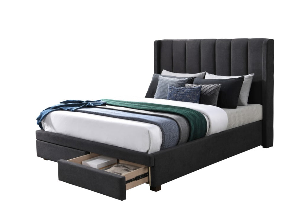Charcoal Paris Upholstered Platform Bed with Storage Drawers