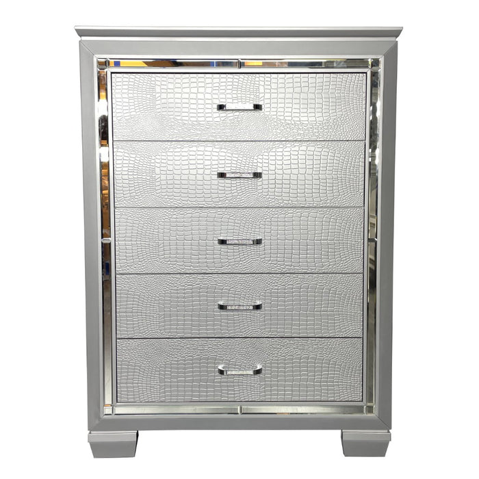 Veronica 5 Drawer Tallboy - Silver