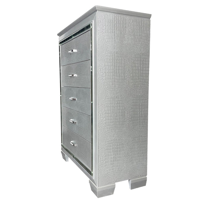 Veronica 5 Drawer Tallboy - Silver