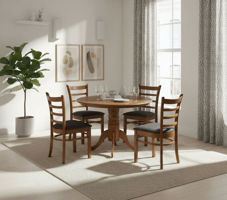 Makawi 106cm Round Dining Table with Chairs Set- Walnut