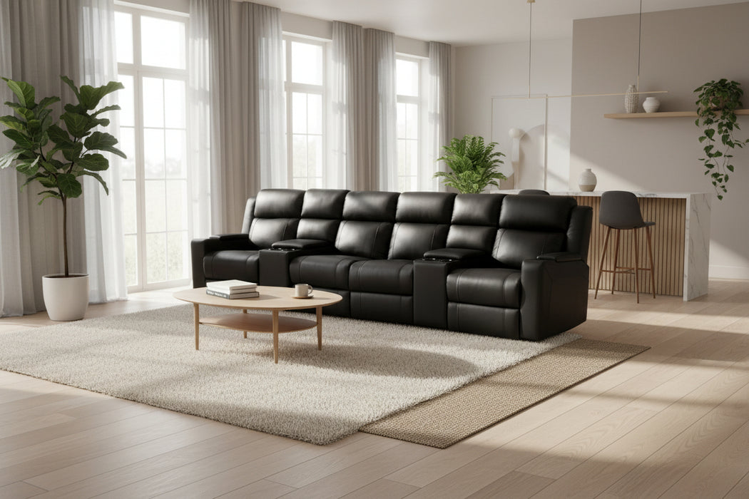 Ariana 4 Seater Recliners Black Leather Theatre Lounge