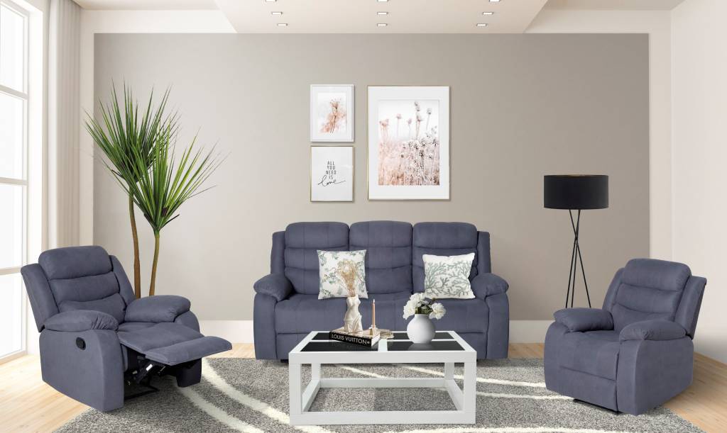 Apollo 5 Seater Fabric Recliner Sofa Set, Grey