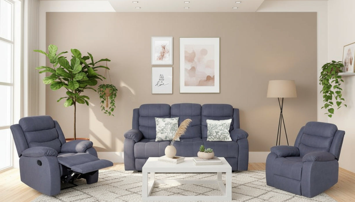 Apollo 5 Seater Fabric Recliner Sofa Set, Grey