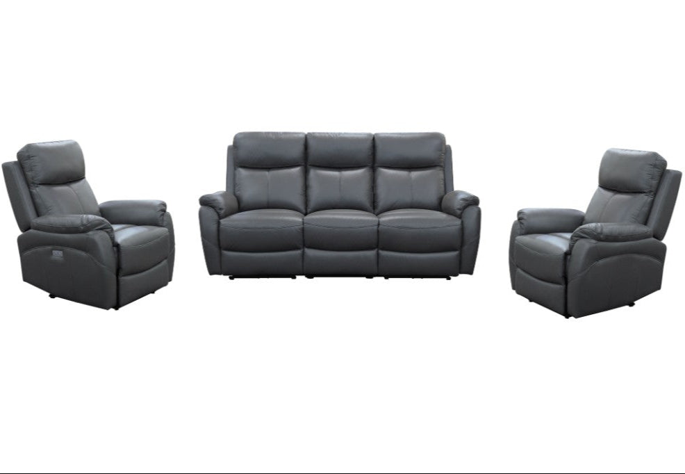 Marsden 3 +1 +1 Seater Electric Recliner Leather Lounge - Gunmetal