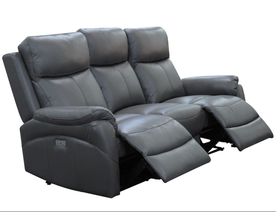 Oran 3 +1 +1 Seater Electric Recliner Leather Lounge, Gunmetal