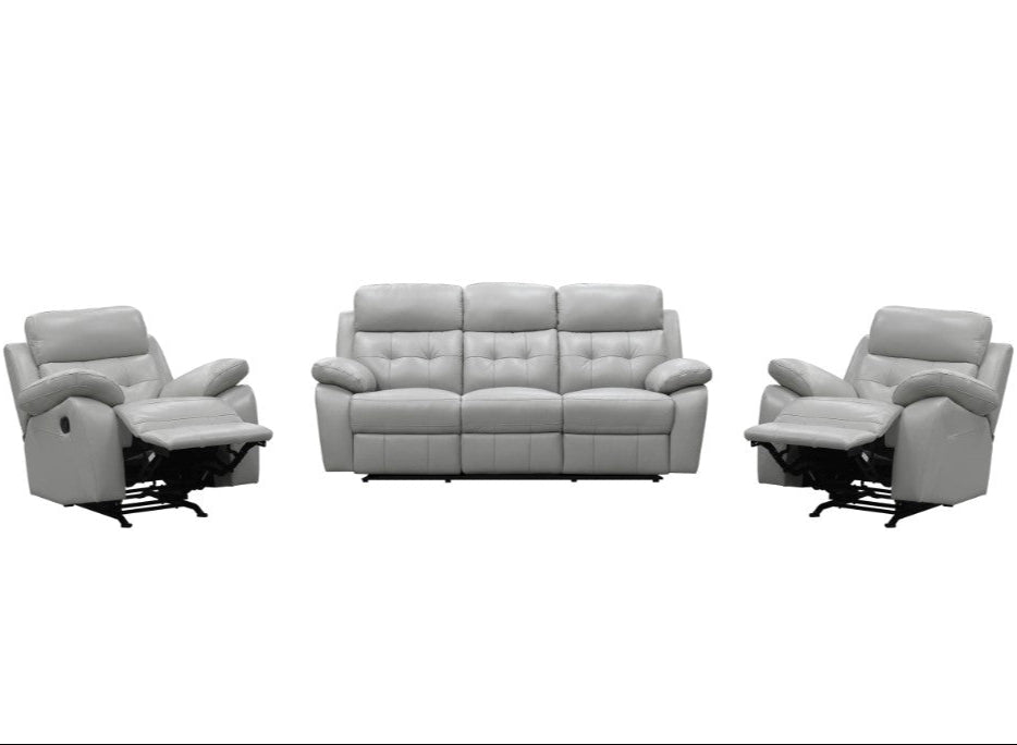 5 Seater Cosmic Leather Manual Recliner Lounge Set - Silver