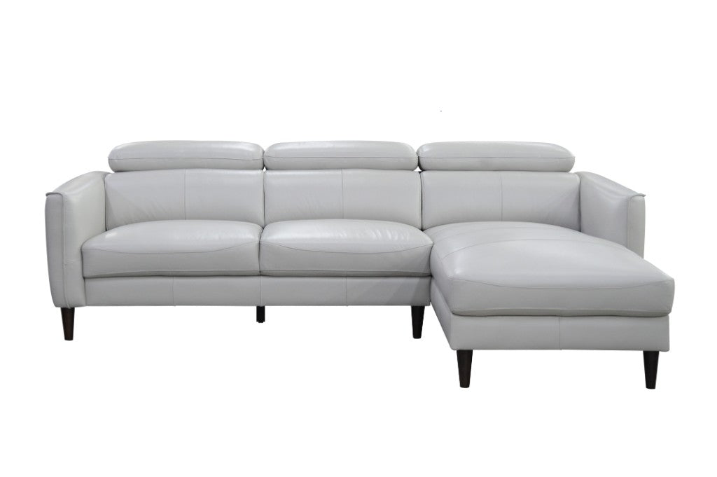 Mahira Leather Sofa with Chaise Right Hand Face Silver
