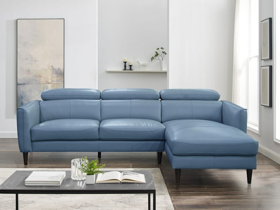 Mahira Leather Sofa with Chaise Right Hand Face Blue