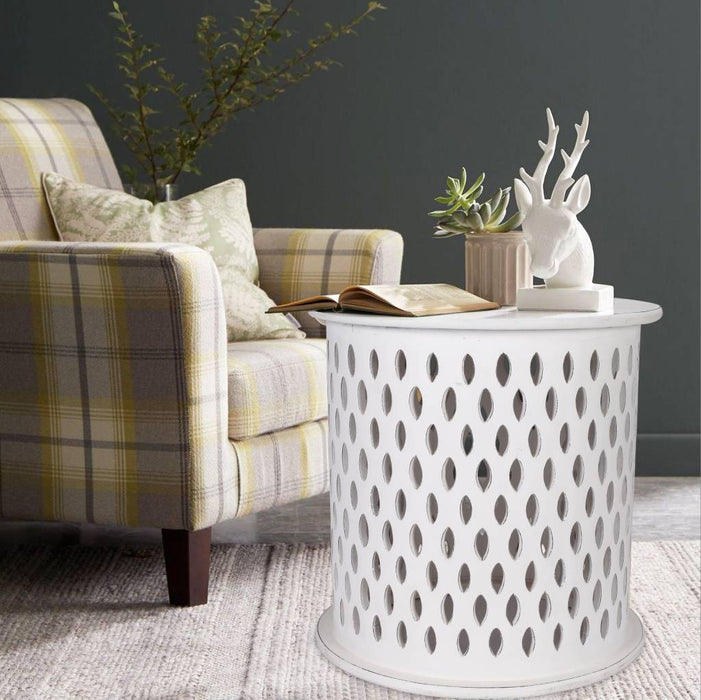 Mosaic 50cm Round Side Table Distressed White