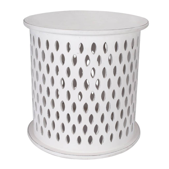 Mosaic 50cm Round Side Table Distressed White