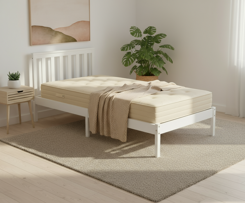 Glebe Pine Wood Bed - White