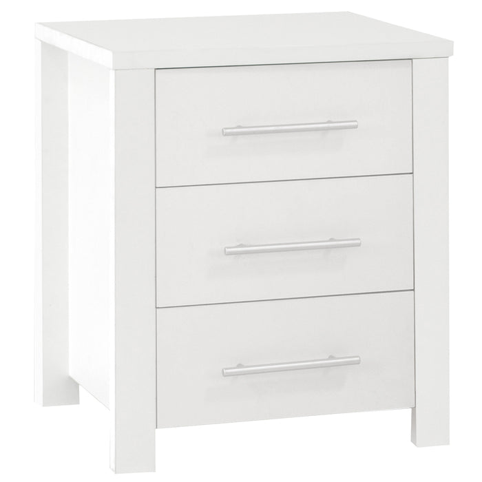 White Cue 3 Drawer Bedside Table