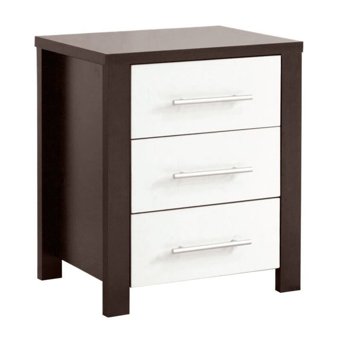 Cue 3 Drawer Bedside, Walnut/ White
