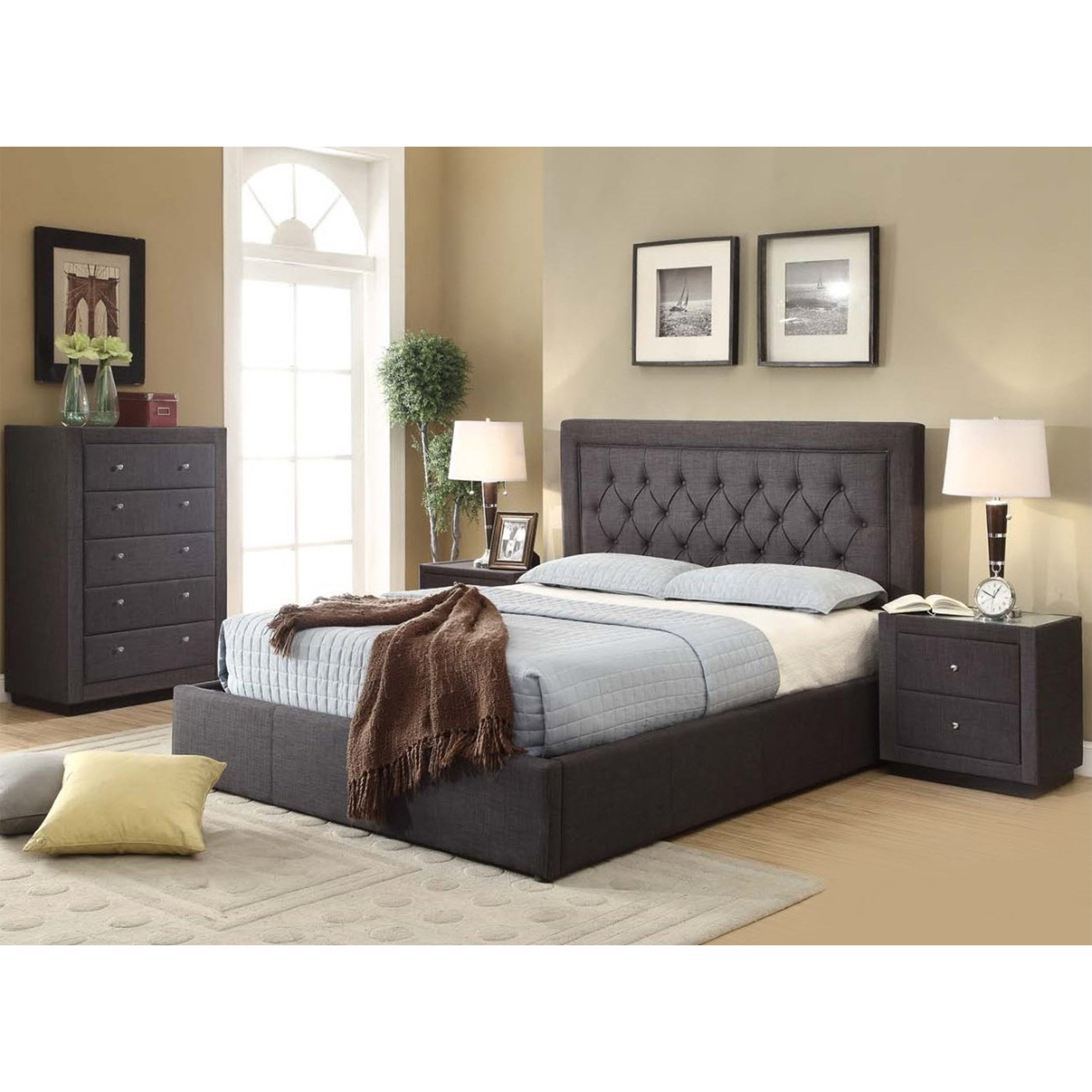 Nelson Fabric Bed Charcoal Grey Lj Bedding and Furnitures