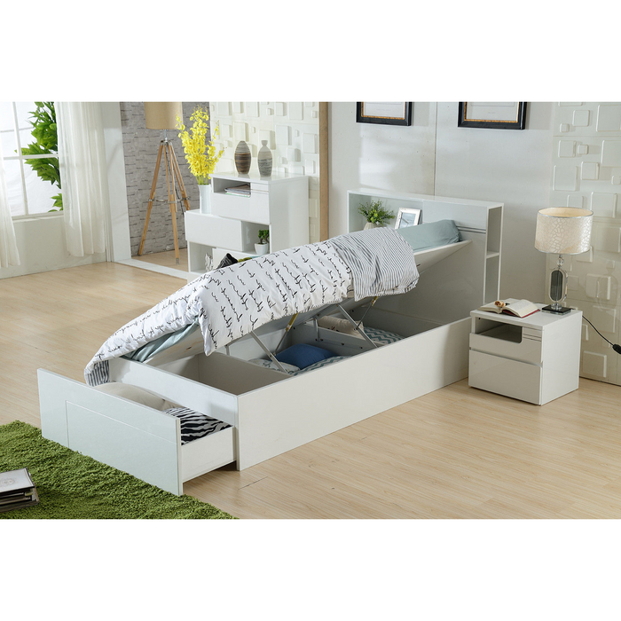 White Rova Storage Gas Lift Bed - Options: Size