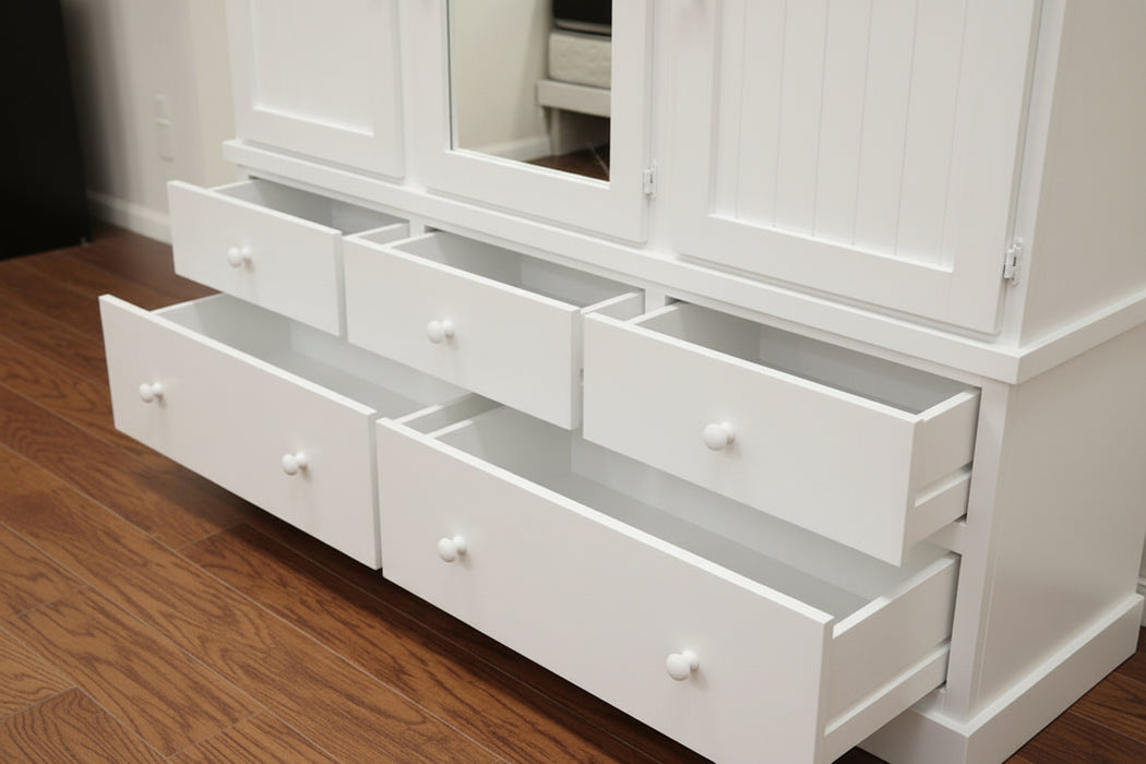 Large 3 Door Timber Robe White 182cm