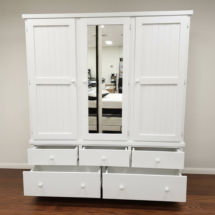 Large 3 Door Timber Robe White 182cm