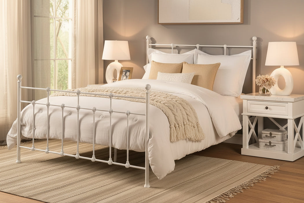 Cremorne Metal Bed Frame | White Metal Bed Queen & King Size