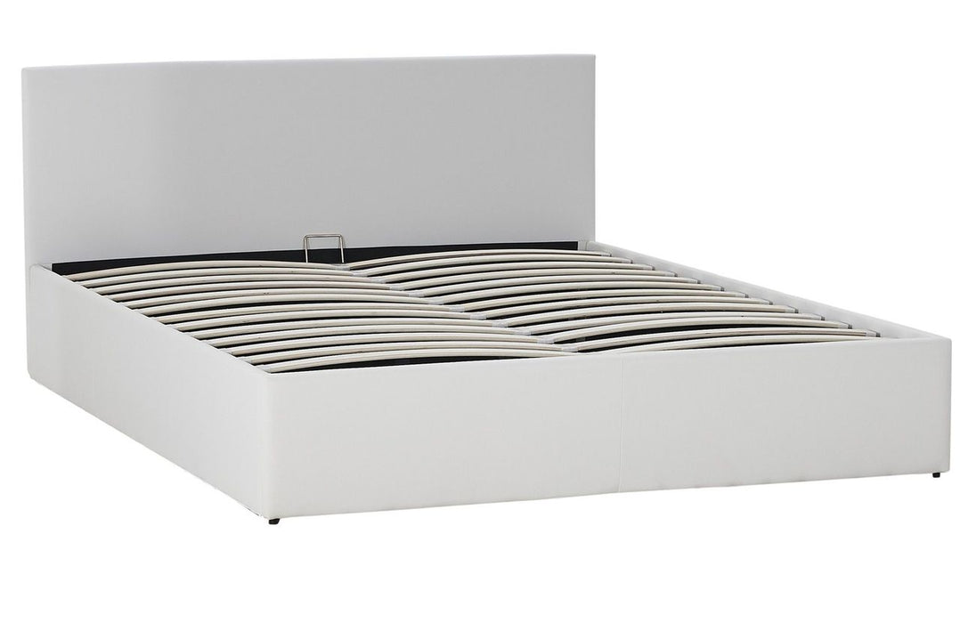 White Monaco  Faux Leather Gas Lift Storage Bed