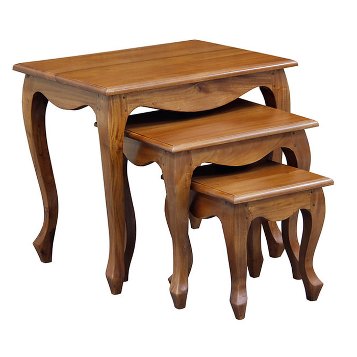 3 Piece Queen Ann Nest of Table Set, Light Pecan