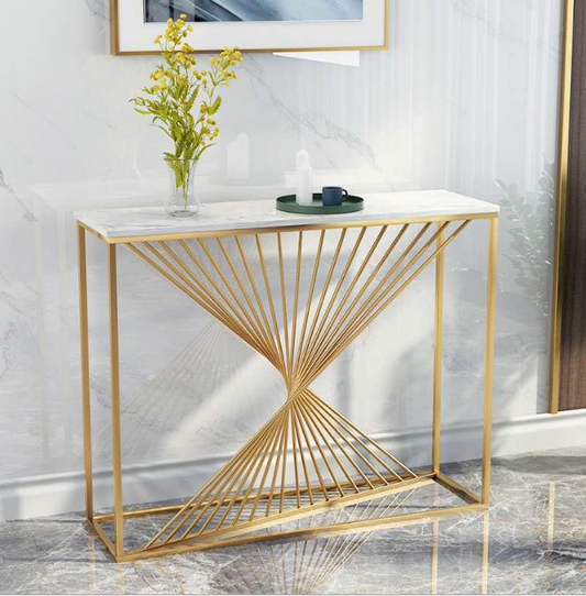 140cm Aiden White and Gold Ceramic Console Table/Shimmering Gold Coloured Legs