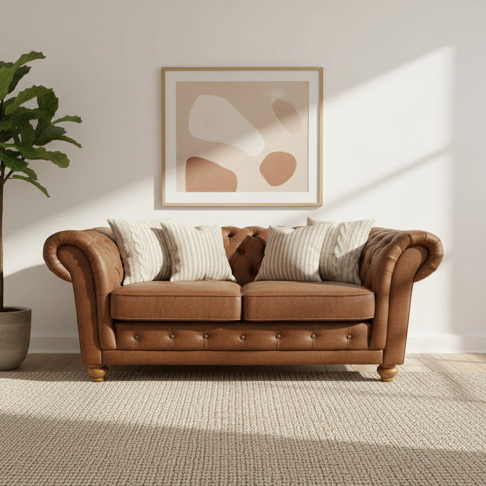 Winston 2 Seater Chesterfield Fabric Sofa Tan