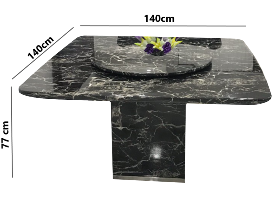 Tulip 1.4m Square Marble Dining Table - Black