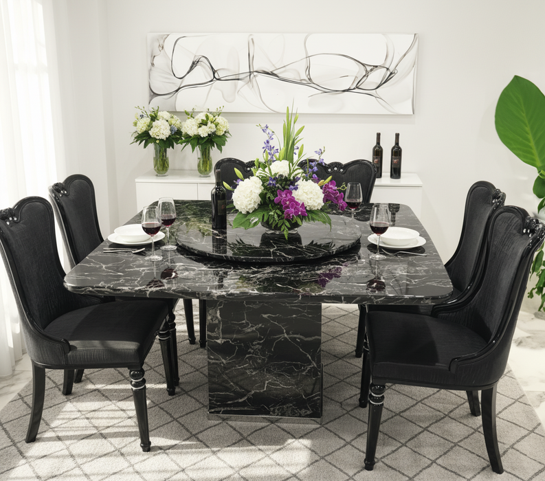 Tulip Square Marble Dining Table - Black