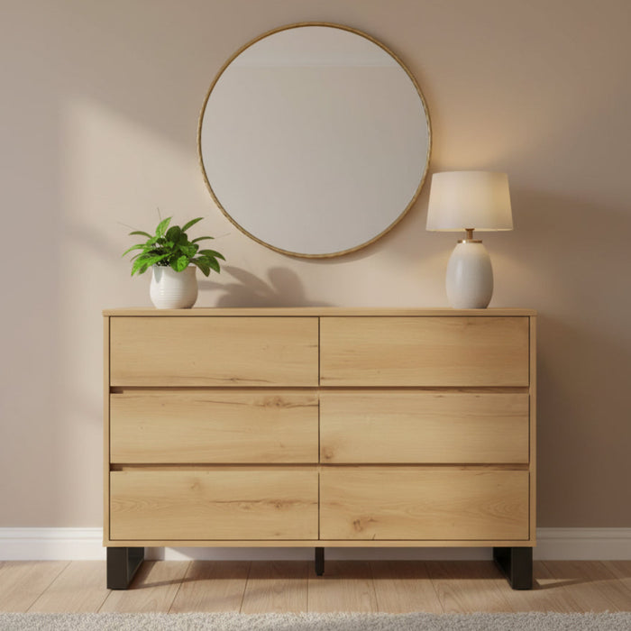 Coogee 6 Drawer Dresser Oak - FULLY ASSEMBLED