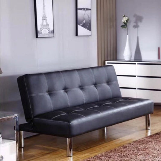 Lyle Black Luxury Leather Three Seater Sofabed/Steel Legs
