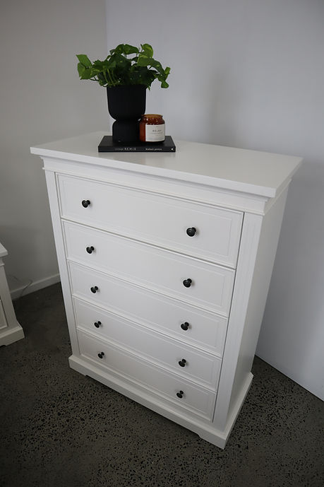 Toscana 5 Drawer Wood Tallboy White