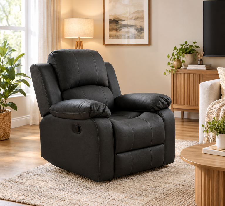 Valor Fabric Manual Recliner Chair Black | Comfortable Lounge Armchair for Living Room & Home Theatre