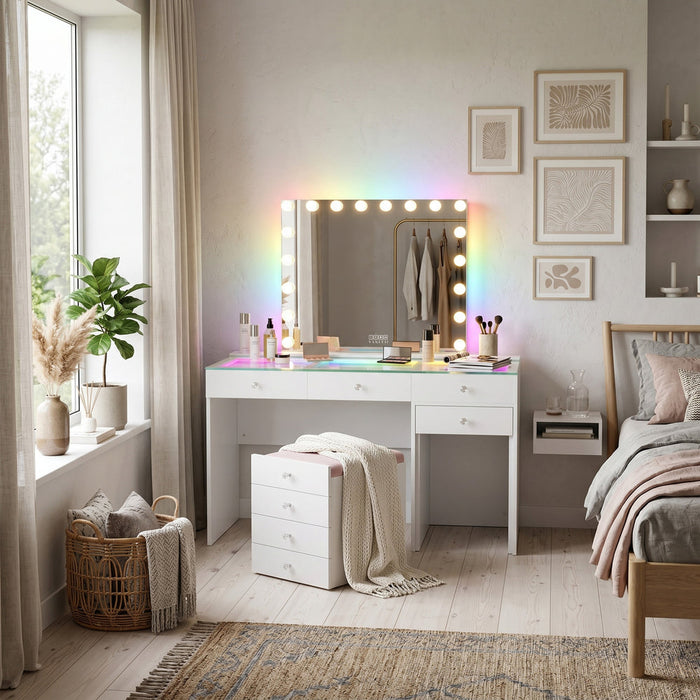Diana 8 Chest of Drawers Cabinet Dresser White with Mirror
