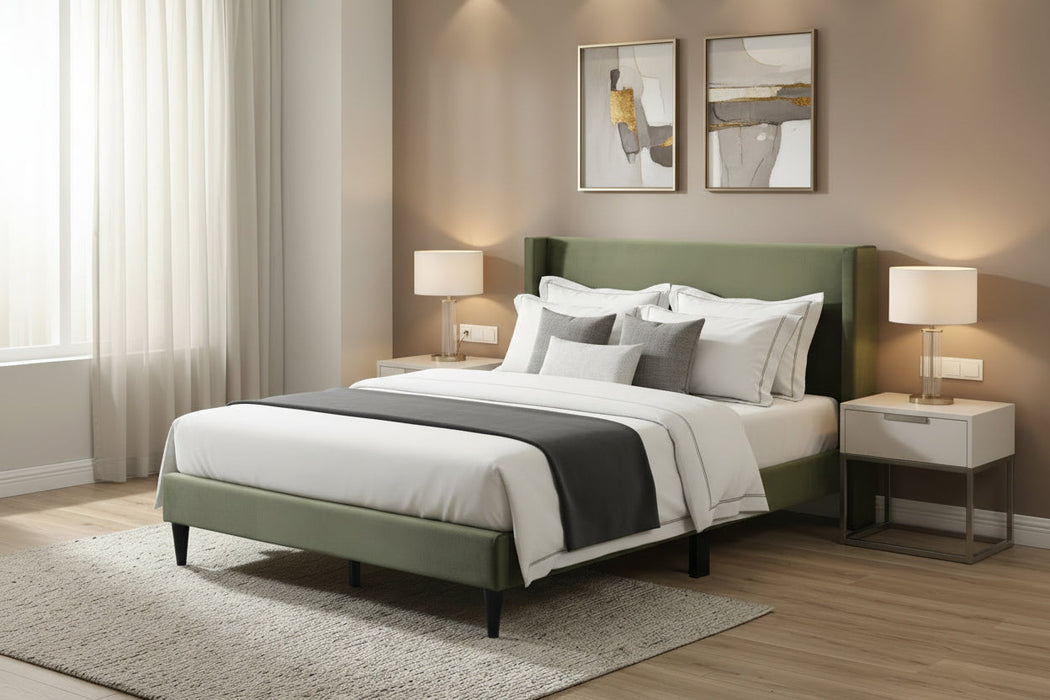 Olive Velvet Double Bed Frame
