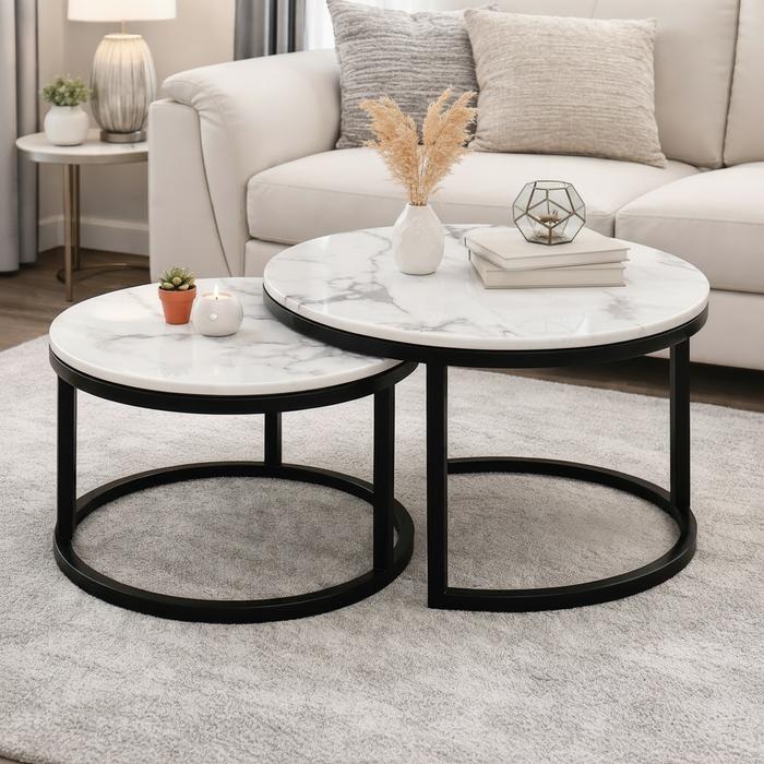 Elea Modern Nesting Coffee Table Set with Marble Stone Top