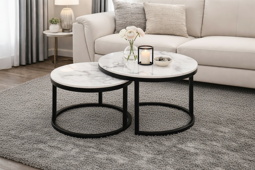 Elea Modern Nesting Coffee Table Set with Marble Stone Top