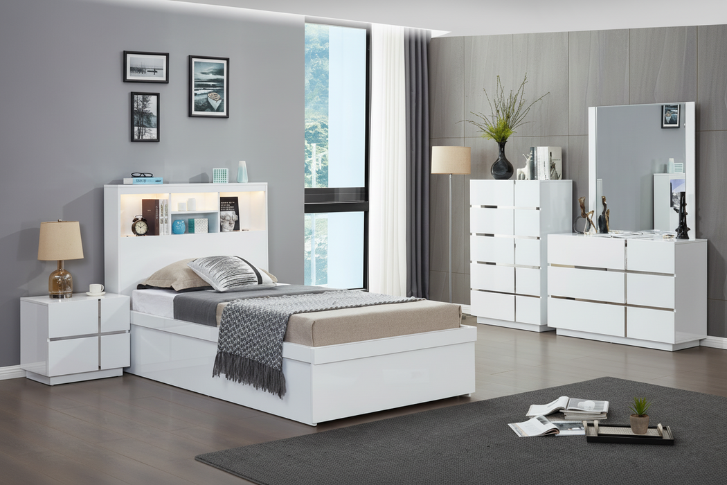 Victoria King Single Bed with Gas Lift Storage, White