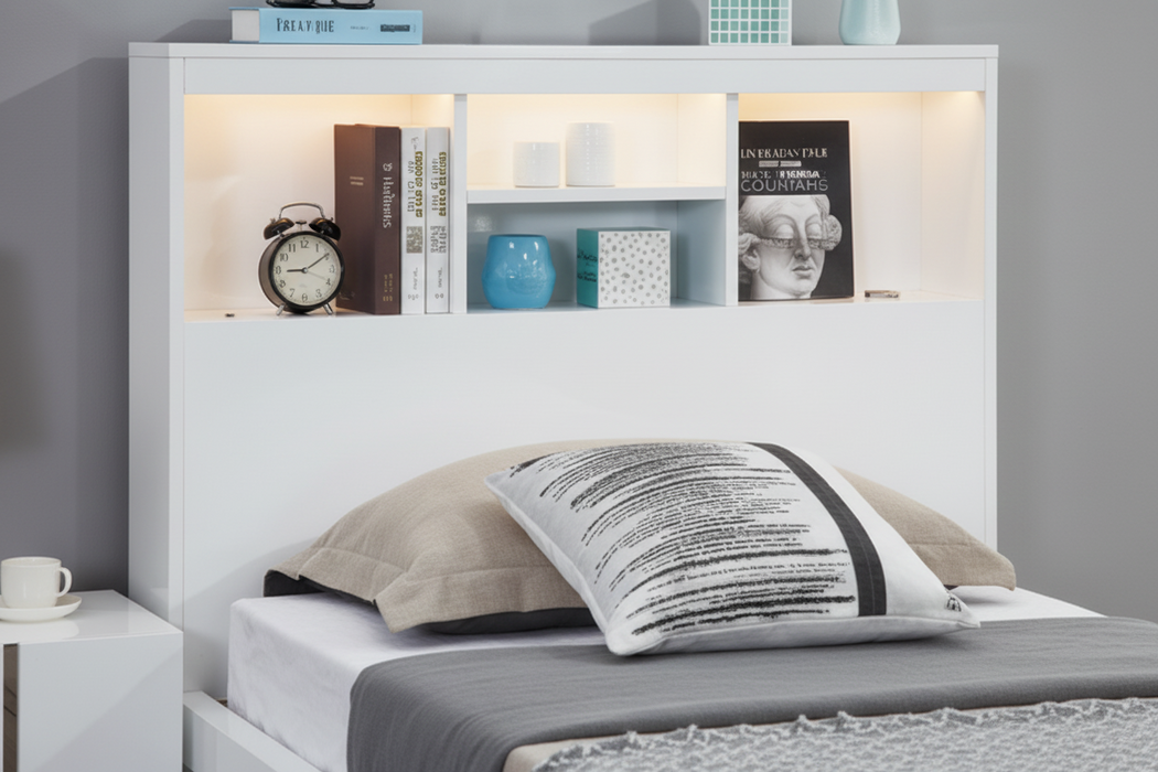 Victoria King Single Bed with Gas Lift Storage, White